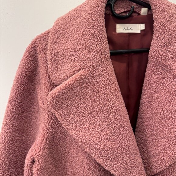 A.L.C. (ALC) Pink Tufted Teddy Caron Shearling Coat Faux Fur Women's Midi Coat L - Picture 4 of 5